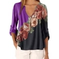 thumbnail image 4 of Blusa Camisa con cuello en V con estampado floral Blusa suelta de manga larga Top de mujer, Morado oscuro, M sidaley AP002021-74, 4 of 5