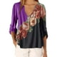 thumbnail image 3 of Blusa Camisa con cuello en V y estampado floral Blusa suelta de manga larga Top de mujer, Morado oscuro, XL Kearding AP002021-76, 3 of 5