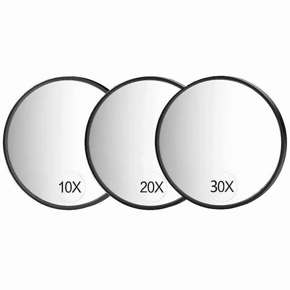 Travel Magnifying Mirror Set - 3.5" 10X, 20X & 30X Magnified Mirror with Two Suction Cups, Compact for Travel, Comes with Portable Storage Bag