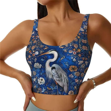 Sports Bras for Women - Blue Heron Floral Garden Seamless Yoga Bra Workout Crop Top with Removable Pads