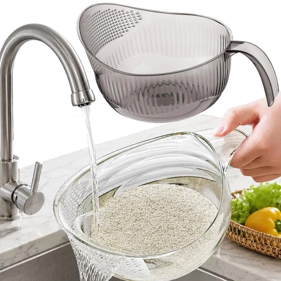 Multifunctional Rice Strainer with Handle, Efficient Fast Drainage & Multipurpose Design for Washing Rice, Fruits and Vegetables, Kitchen Cooking Use