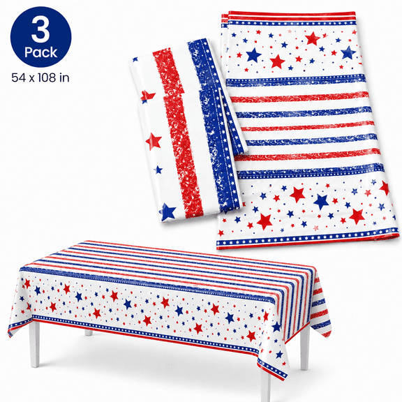 4th of JulyTablecloths Decorations Disposable Plastic Tablecloths for Patriotic Independence Day Supplies, 3 Pack, 54x108 inch (Style 1)