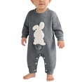 thumbnail image 3 of Mercatoo Easter Baby Boy Girl Outfit Embroidery Bunny 𝐑ompers Bunny Tail Jumpsuit Unisex Newborn Infant Easter Clothes Soft Bodysuits, 3 of 4