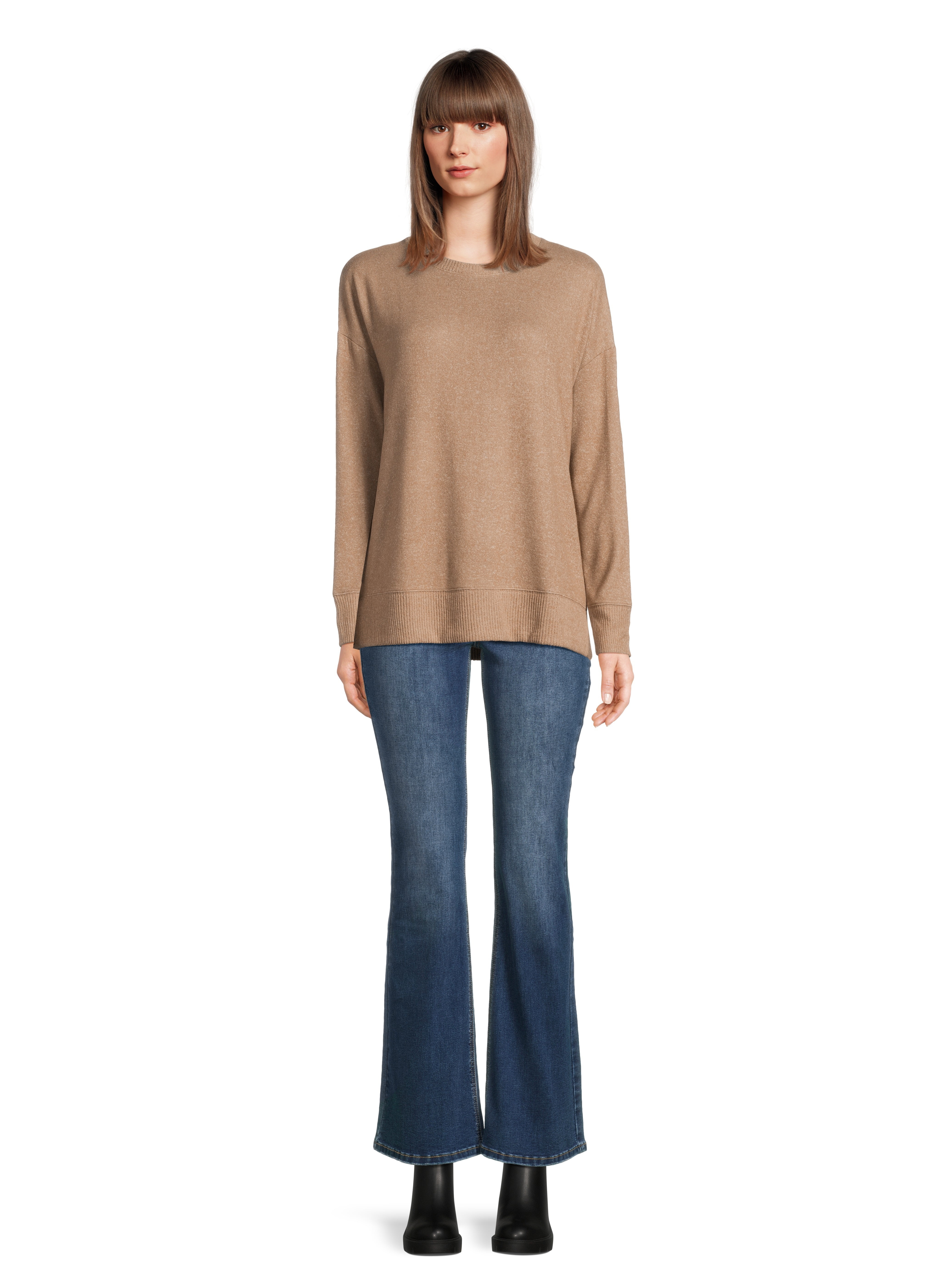 Time and Tru Women's Hacci Knit Pullover with Long-Sleeves, Single and 2-Pack, Sizes XS - XXL