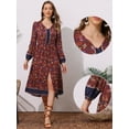 thumbnail image 2 of DARING DIVA Floral Elastic Waist Split A-Line Midi Dress L Brown, 2 of 6
