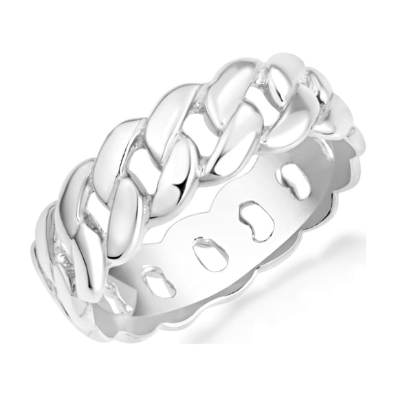 Sterling Silver Cuban Link Chain Ring (5mm) - Size 10