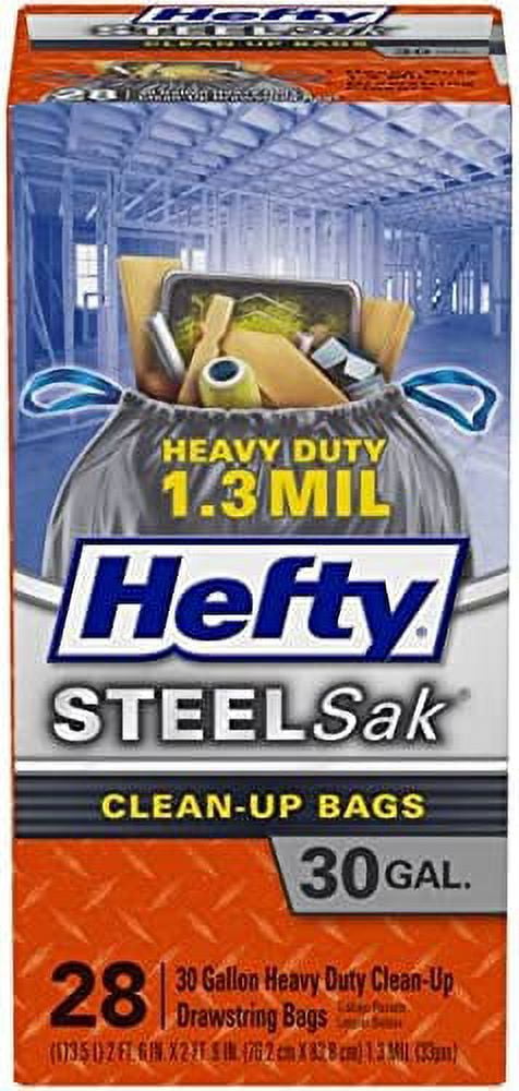 Hefty Steelsak Heavy Duty Large Trash Bags, Black, Unscented, 30 Gallon, 28  Count 