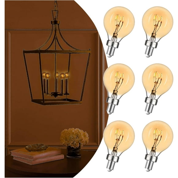 SHIQI-E12 Candelabra Bulb 15 Watt Equivalent, Globe Small Light Bulb Dimmable LED Chandelier Bulbs, Super-Thin Filament Amber Bulbs 2W Equal 15W Vintage Candle Bulbs 2000K Soft Yellow, 6 Pack