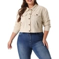 thumbnail image 2 of DARING DIVA Women's Plus Size Button Down Long Sleeve Shacket Jacket 1X Apricot, 2 of 6