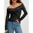 thumbnail image 3 of SUNSIOM Women's Spring Autumn Knit Tops Solid Color Long Sleeve Off Shoulder Front Knot Knitwear, 3 of 6