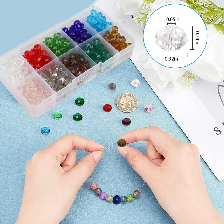 300pcs Wholesale Briolette Crystal Glass Beads, EEEkit 8mm Faceted Rondelle  Crystal Beads, Crackle Lampwork Glass Beads, Beading Supplies Jewelry Tool