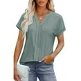 thumbnail image 6 of Jalioing V Neck Shirts for Women Casual Dressy Short Sleeve Eyelet Tunic Tops Business Work Tops Summer Fashion, 6 of 7