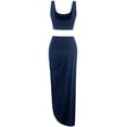 thumbnail image 2 of ZAFUL Women's Casual Sleeveless Summer Two Piece Outfits Crop Top And Side Split Draped Ruched Maxi Skirt Set Solid Suiting, 2 of 2