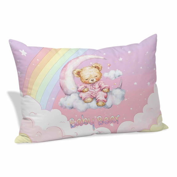 Bears Pillow Covers, Linen Long Throw Pillow Case, Cute Rainbow Clouds Moon Pink Purple Holiday Pillow Protector Decorative Cushion Cover for Living Room/Bedroom 20" x 26"