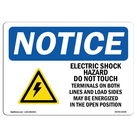 SignMission OS-NS-D-35-L-11638 OSHA Notice Sign - Electric Shock Hazard Do Not with Symbol