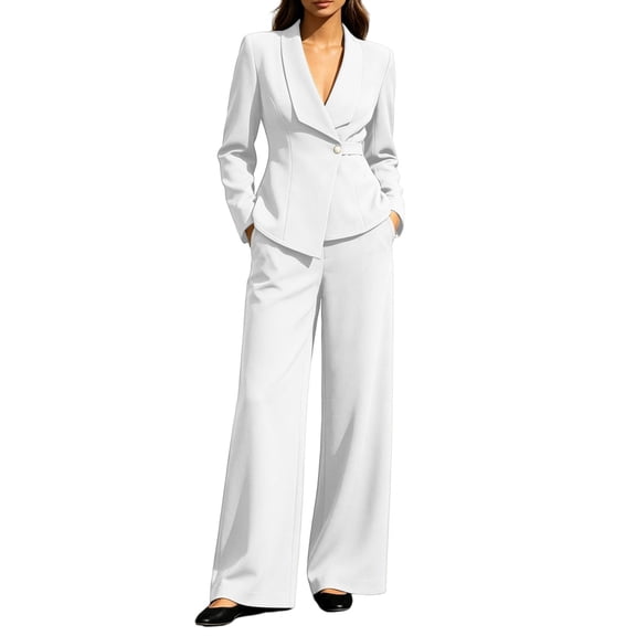 vdgthytj 2 Piece Suits for Women Business Dressy Casual Blazer and Pants Sets Formal Office Work Outfits(X-Large,White)
