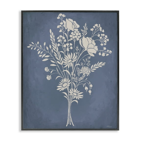 Stupell Industries Garden Bundle over Blue Floral Painting Black Framed Art Print Wall Art, 11 x 14