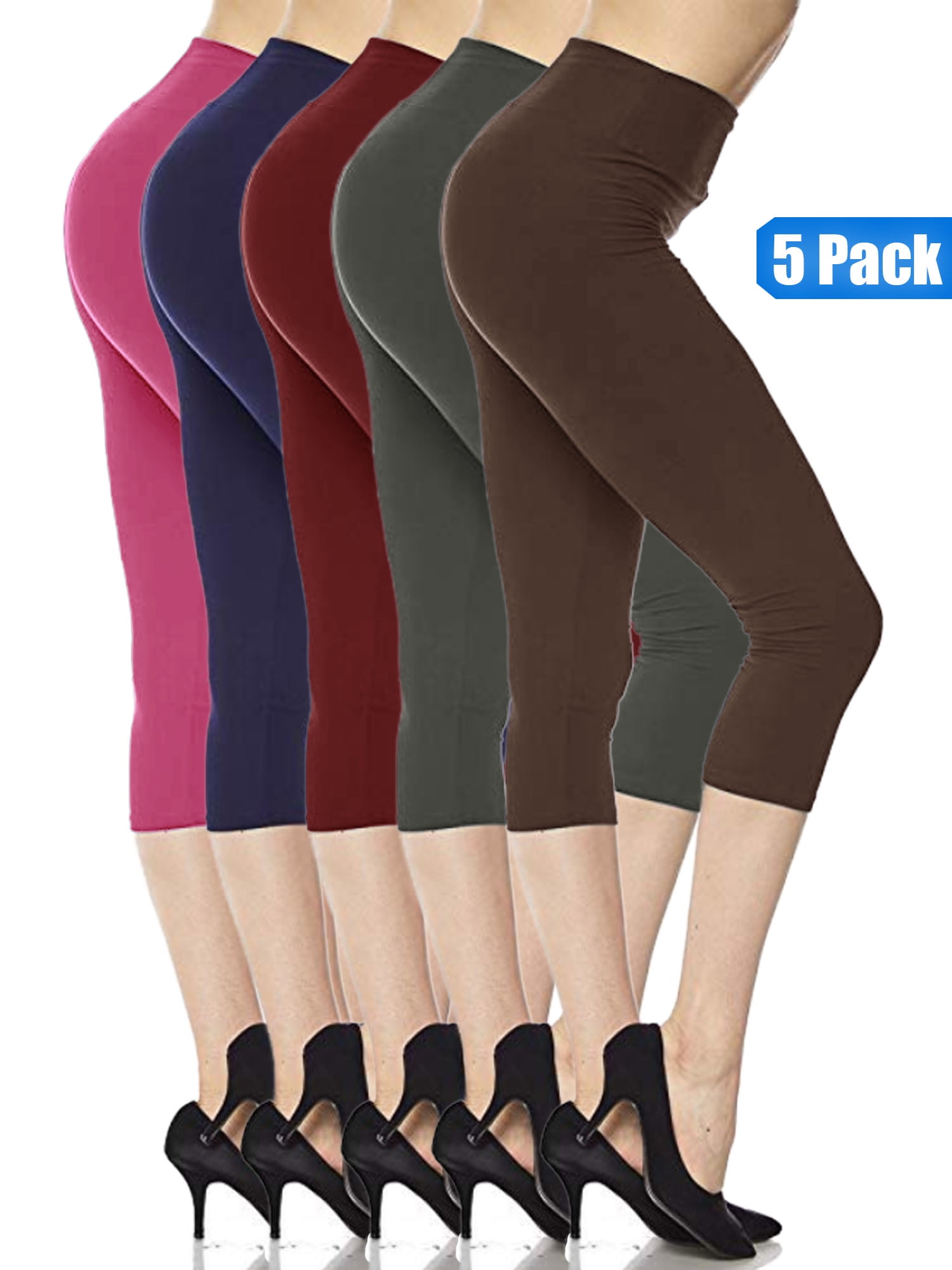 5 Pack Capri Leggings For Women 3 inch Wide Waistband Yoga Sports and  Casual Capri Legging Pants - Walmart.com
