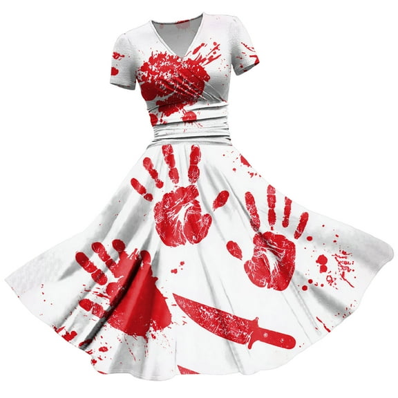 YDFCWXW Women Halloween V Neck Short Sleeve Dress Plus Size Swing Casual Tshirt Dresses High Waist A Line Swing Dress Light Pink, S