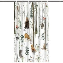 Rustic Forest Shower Curtain Wild Animal Bear Deer Country Woods Decor Neutral Bathroom Curtains Funny Fabric Shower Curtain Set with Hooks 36 X 72 Inches