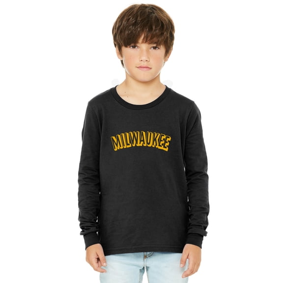 Daxton Youth Long Sleeve Milwaukee Basic Tshirt - Black Gold, Large