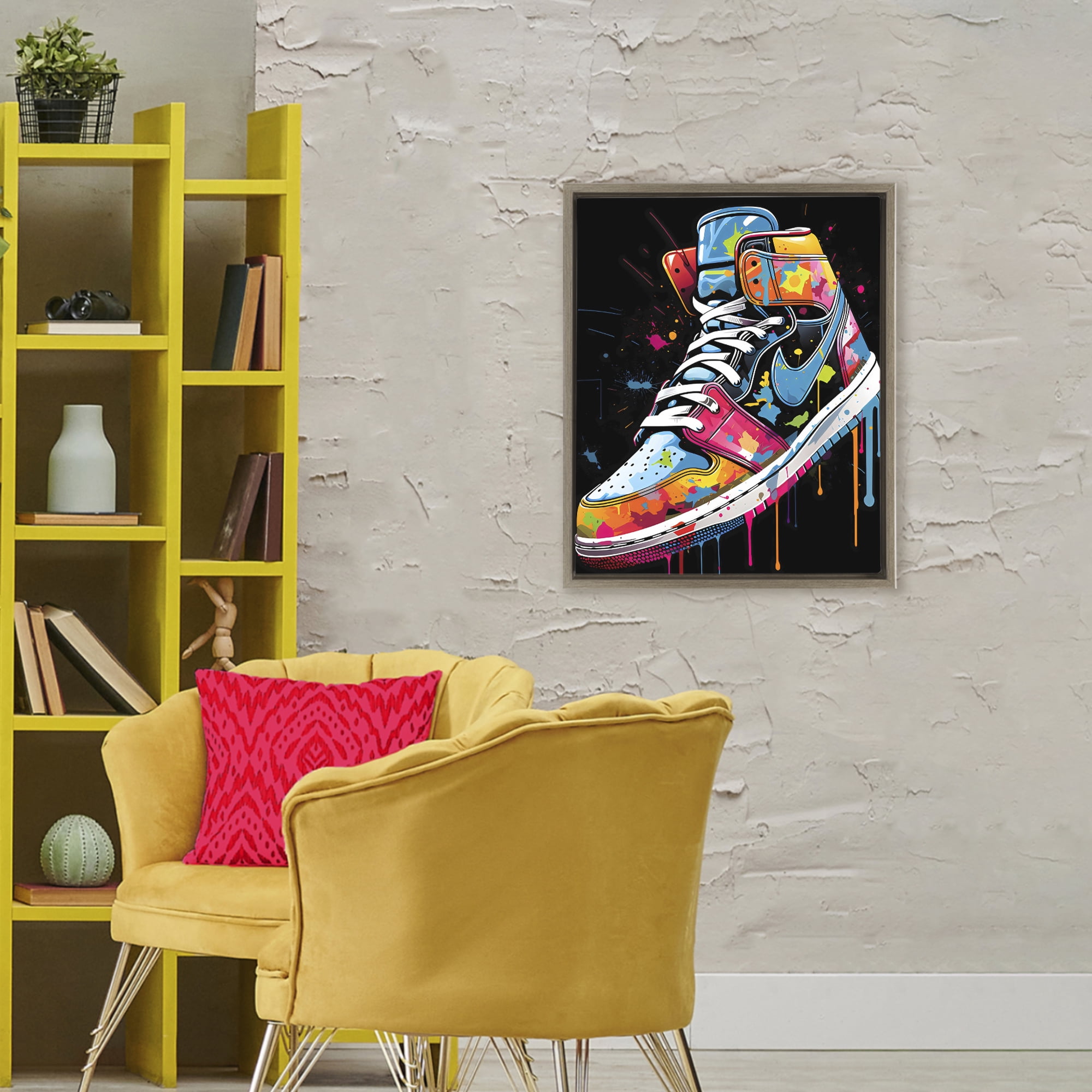 Stupell Industries Paint Drip High Top Sneakers Brown Framed Floater Canvas Wall Art, design by Creative Studio
