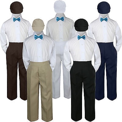 

4pc Boy Suit Set Turquoise Spa Bow Tie Baby Toddler Kid Formal Hat Pants S-7