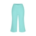 thumbnail image 7 of Clearance under 10$ Sevevn Solid Elastic Waist Pocket Cropped Pants Casual Stretchy Stylish Pants For Spring Summer Women's Clothing Summer Clearance Mint Green L, 7 of 7