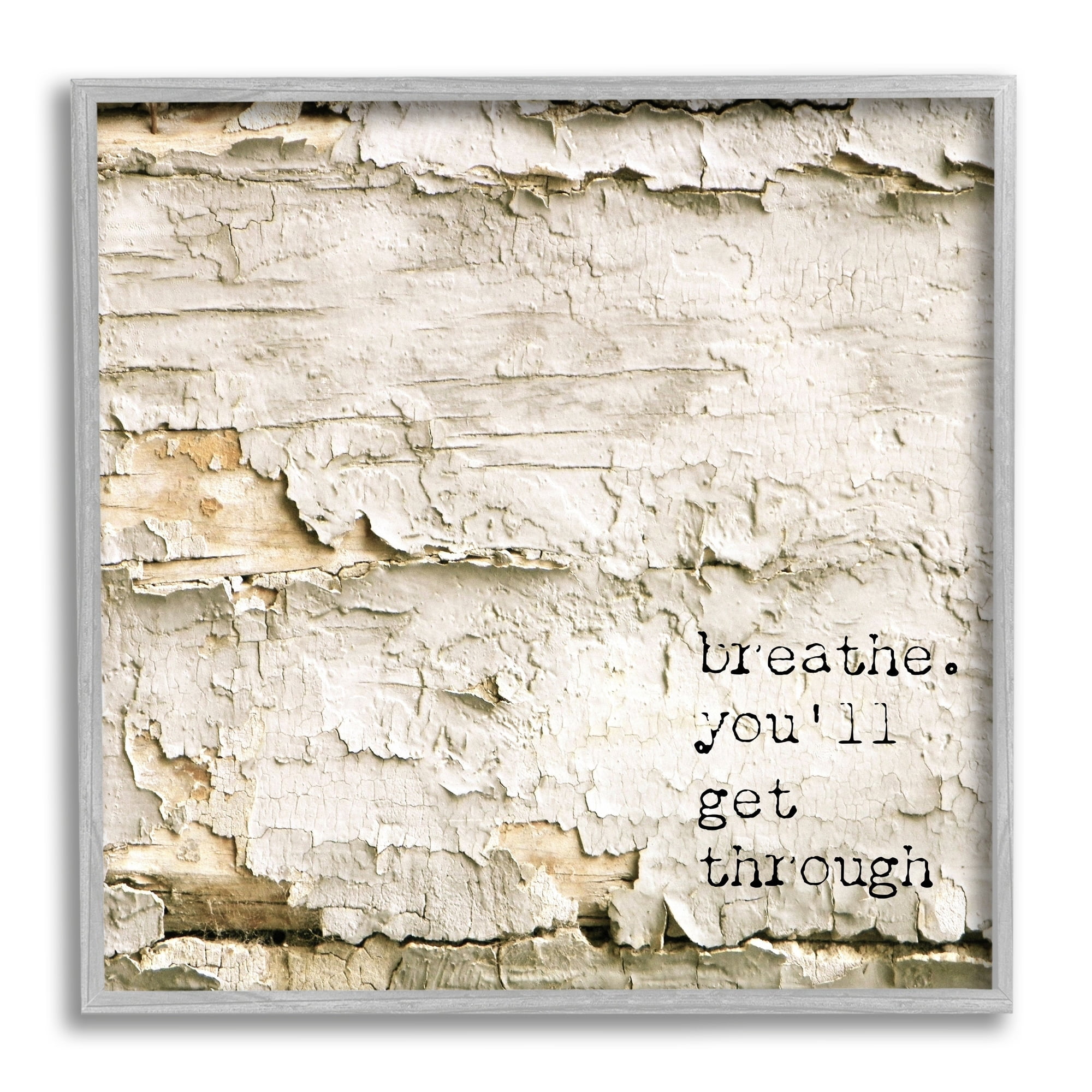 Stupell Industries Breathe You'll Get Through Encouraging Flaked Tree Graphic Art Gray Framed Art Print Wall Art, Design by Graffitee Studios
