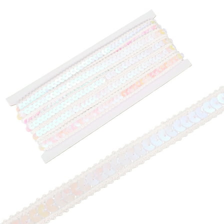 0.5 Inch x 10 Yards Sequin Ribbon Trim Strip for Crafts Embellishments, Iridescent White