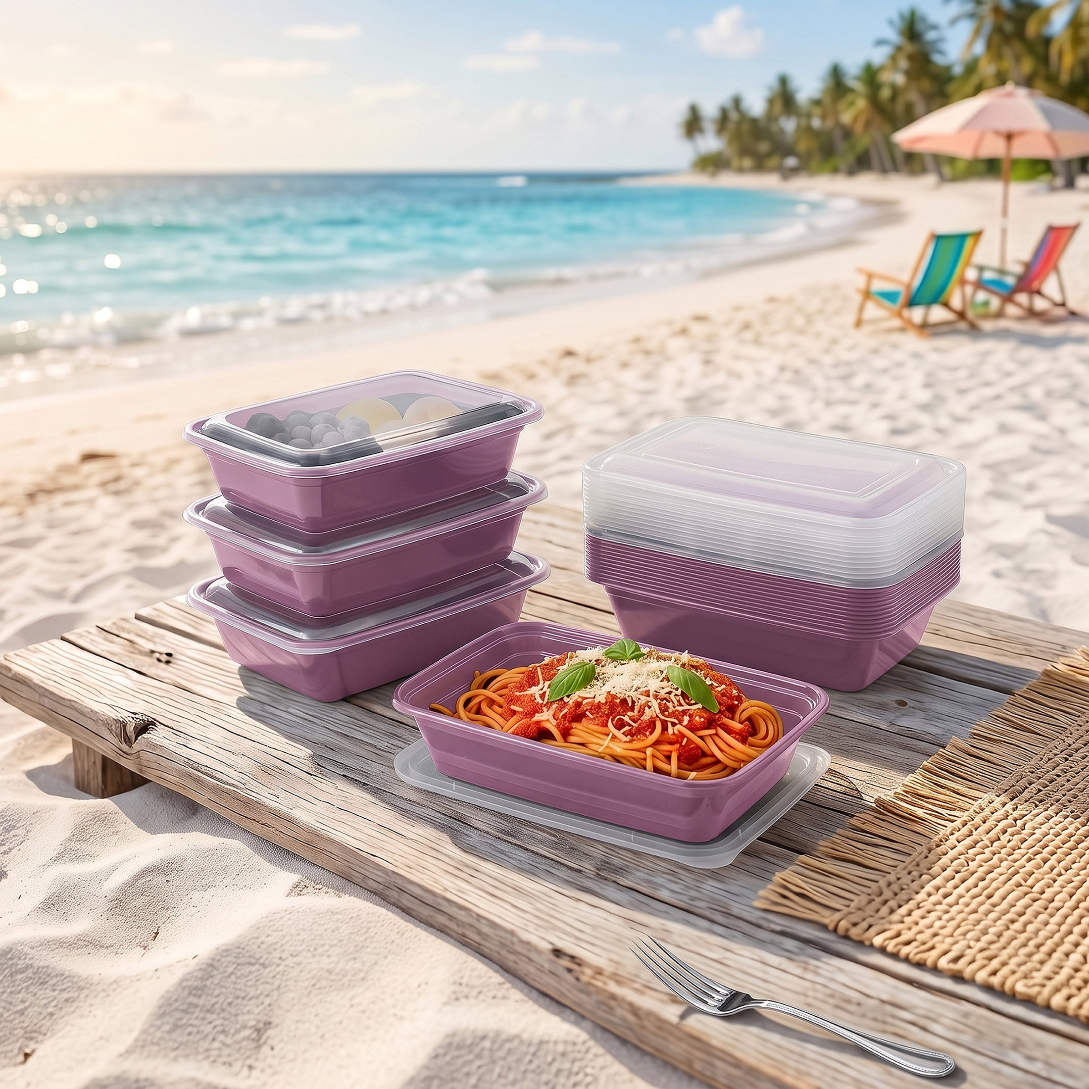 Mainstays 15-Pack 1-Compartment BPA-Free Plastic Meal Prep Food Storage Containers, Lilac Bloom