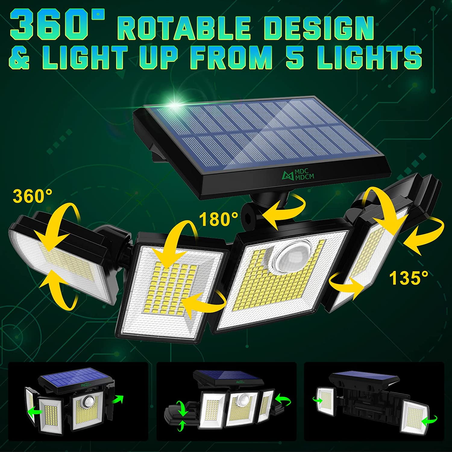 Solar Lights Outdoor Waterproof Motion Sensor - 416 LEDs 3000 Lumens Super Bright 3 Brightness 3 Modes 2400mAh 360° Illumination 32ft Solar Flood Security Light for Outside - 3 Pack