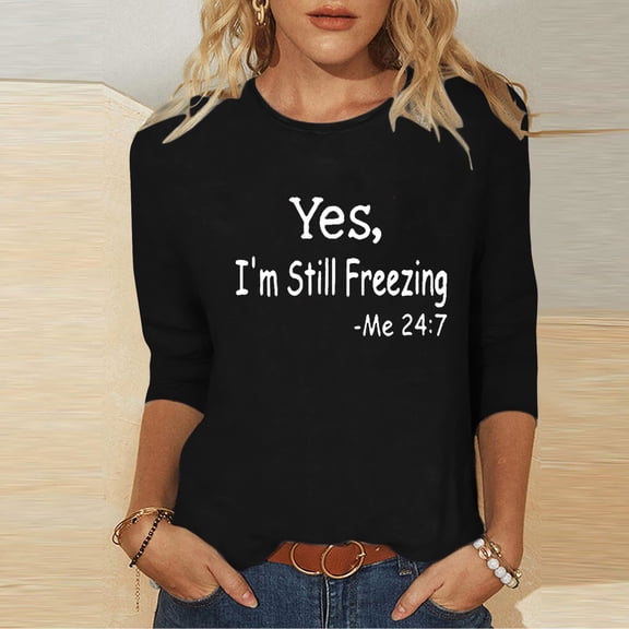 Vetsdori Womens Tops Plus Size Dressy Pullover 3/4 Sleeve Trendy,Crewneck Graphic Tunic T-Shirts for Woman Lightweight