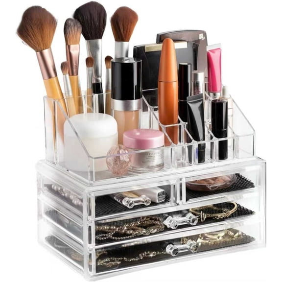 AISOON Acrylic Cosmetic Organizer with Drawers, Clear Stackable Makeup Storage Box with 16 Slots