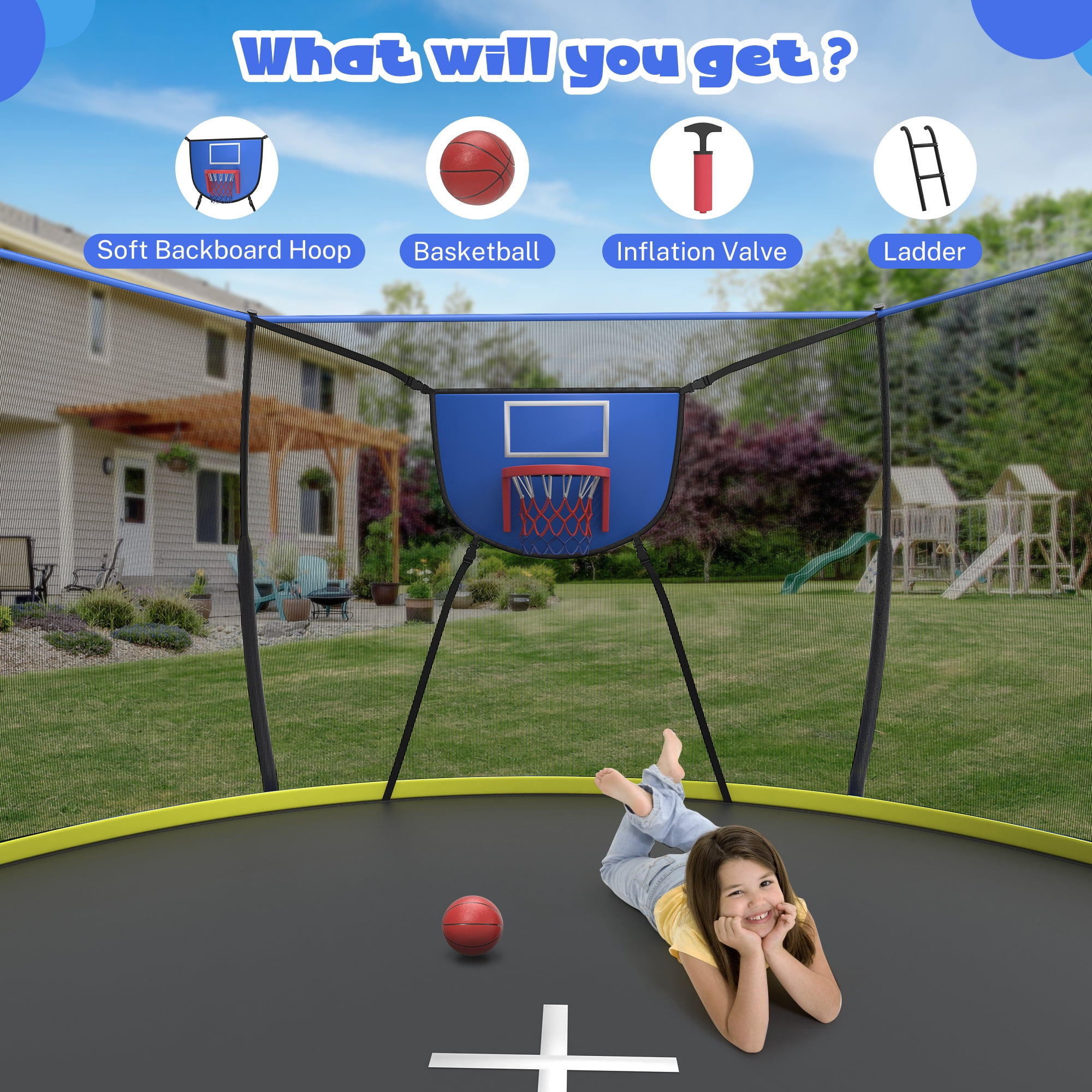 12FT Trampoline for Kids with No-gap Design, SHINPT Outdoor Trampoline with Basketball Hoop, 12FT Kids Trampoline with 1200LBS Capacity, Big Trampoline Outdoor for Backyard, Large Trampoline Outdoor