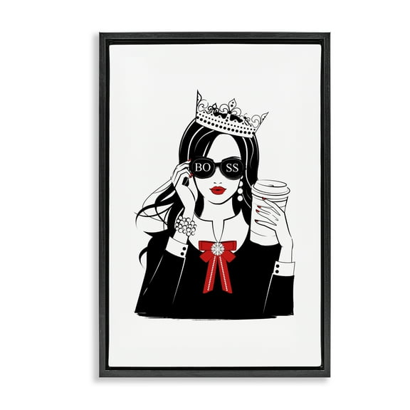 Stupell Industries Jeweled Girl Boss Novelty Painting Black Floater Framed Art Print Wall Art, 17 x 25
