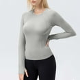 thumbnail image 5 of Womens Quick Dry Workout Shirts Seamless Long Sleeve Yoga Tops with Thumb Holes for Sports Running Breathable Athletic Slim Fit, 5 of 5
