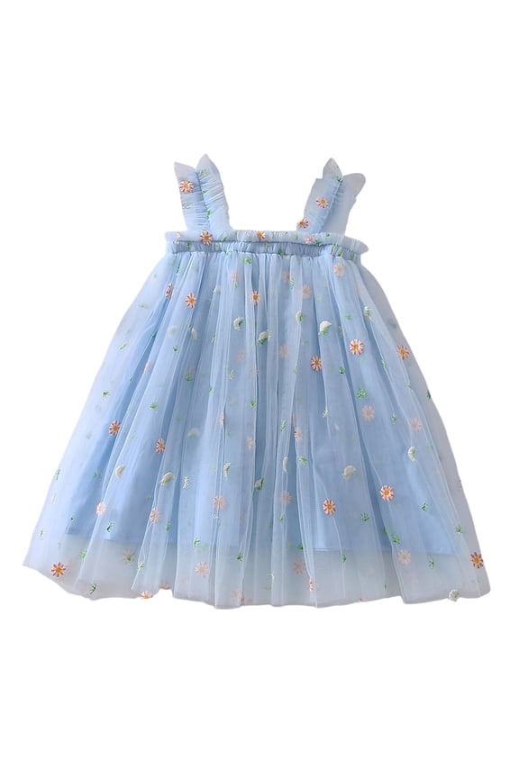 Toddler Girl Back to School Print Dress Summer Outfit,cute casual Summer Beach Dress (12-18 Months,Blue)