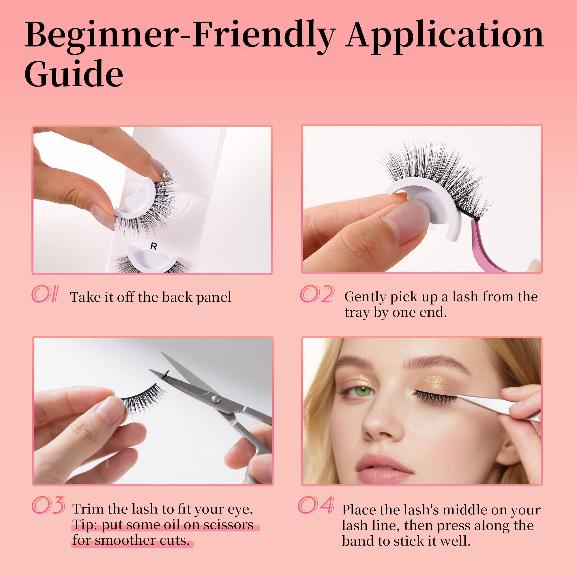 Mehoran Falsies Press On Self Adhesive Eyelashes Extreme Curl Strip Lashes 8-14mm 3 Pairs