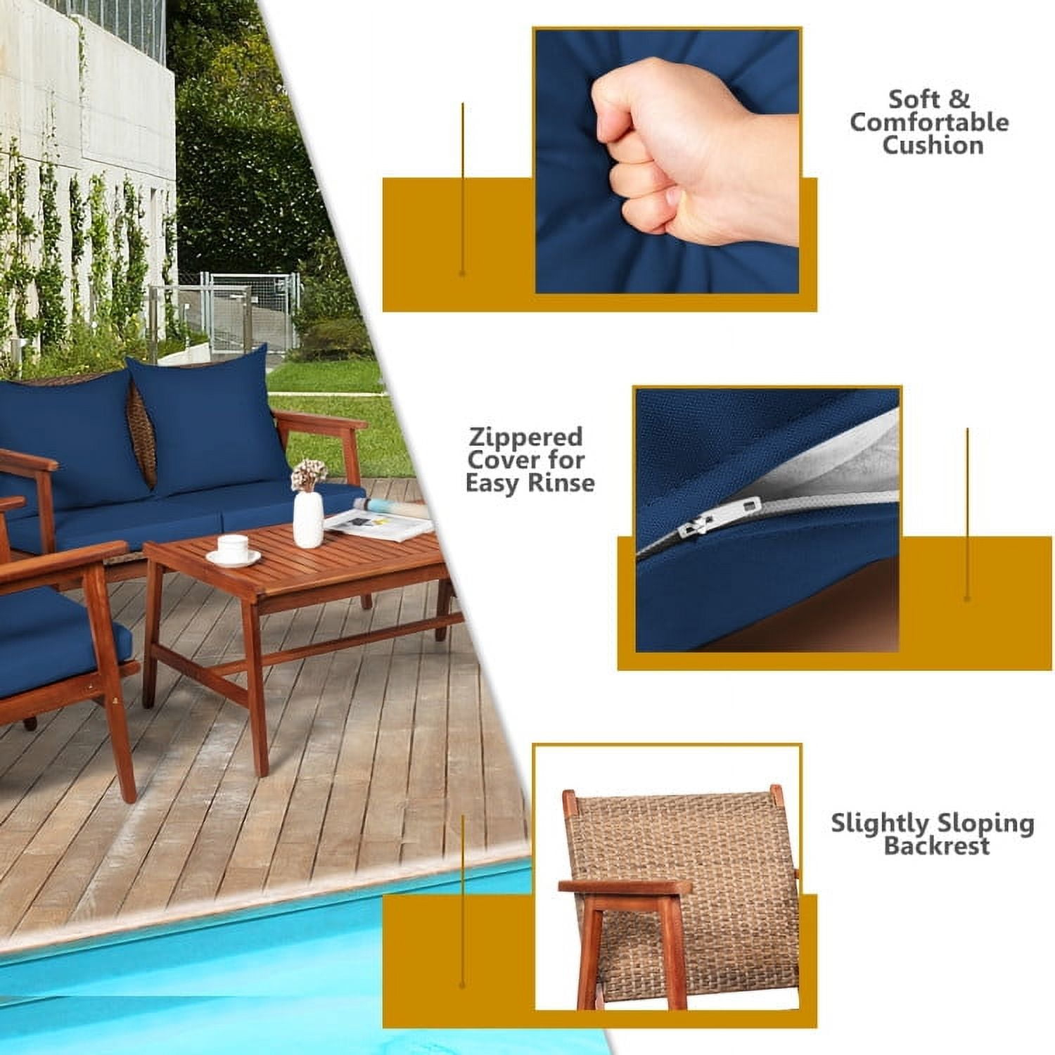 Aimee Lii 4 Pieces Patio Wicker Rattan Furniture Set for Lawn Backyard, Acacia Wood Patio Outdoor Patio Furniture, Navy Aimee Lii 4 Pieces Patio Wicker Rattan Furniture Set for Lawn Backyard, Acacia Wood Patio Outdoor Patio Furniture, Navy