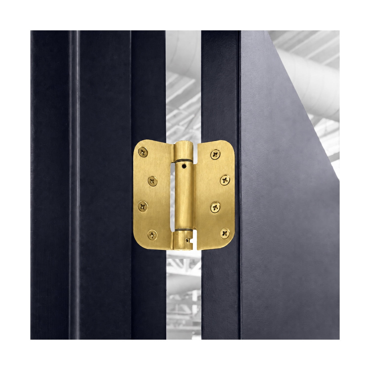 Steel Self Closing Door Hinge, 4 in. x 4 in., 5/8 in. Radius, Satin Brass, 2-Pack