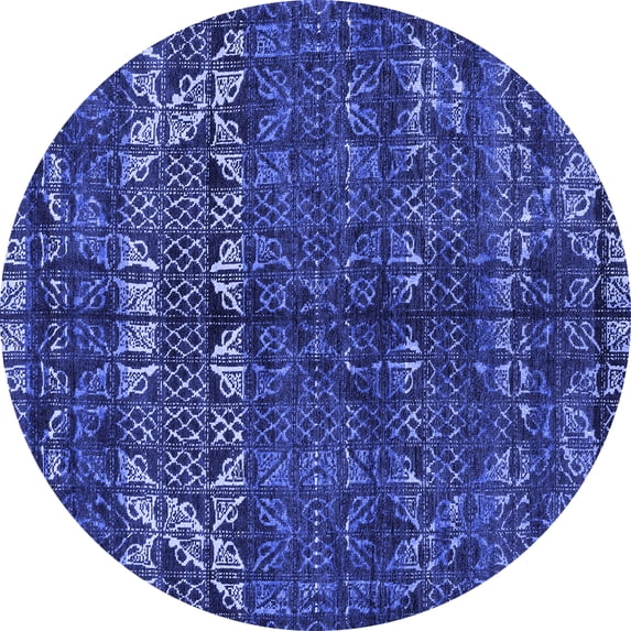 Ahgly Company Indoor Round Abstract Blue Modern Area Rugs, 3' Round