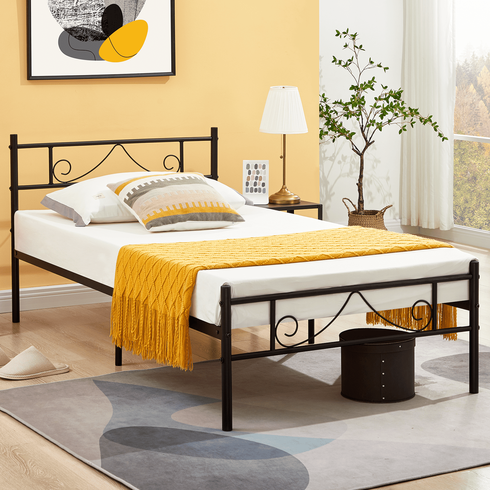 Black No Box Spring Needed Aingoo Twin Bed Frame 14 Inch Metal Platform Bed Frame with Headboard and Footboard Heavy Duty Steel Slat Support Mattress Foundation
