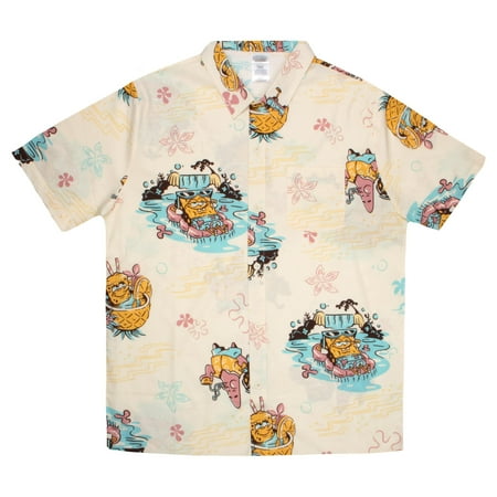 Nickelodeon Spongebob Squarepants Mens All Over Print Button Down Casual Shirt Spongebob Woven Buttondown Shirt for Men (Size XS-XXL)