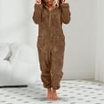 thumbnail image 2 of Towmus Womens Sherpa Jumpsuit Fuzzy Pajamas Long Sleeve Adult Onesie Pajamas for Women Zipper Hooded Plush Sleepwear Loungewear with Pockets, 2 of 8