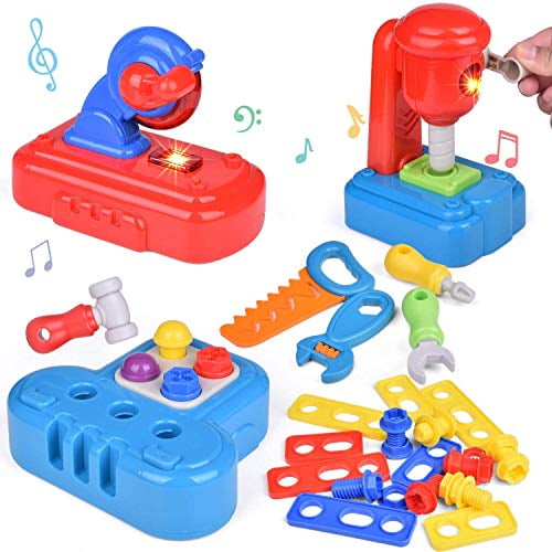 Fun Little Toys Ensemble d'outils de construction pour tout-petits de 30  pièces, banc d'outils de jeu avec lumière et son, jouets éducatifs  d'apprentissage pour tout-petits de 2 3 4 5 6 ans