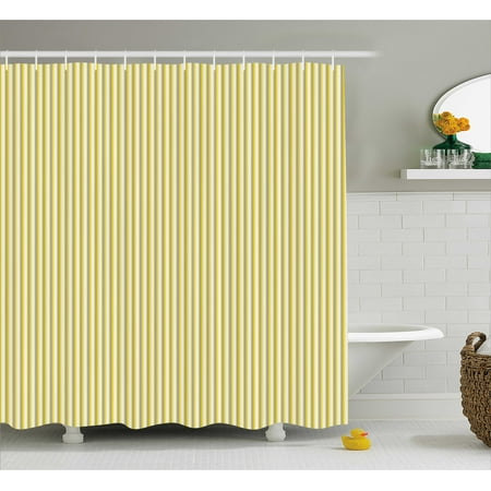 Yellow Stripe Shower Curtain - Grey and Yellow Shower Curtain, Circus Tent Inspired Vintage Retro Stripes Modern Image, Fabric Bathroom Set with Hooks, 69W X 75L Inches Long, Pale Yellow Beige and White, by Ambesonne