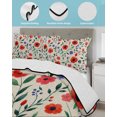 thumbnail image 3 of Full Size Quilt Bedding Set, Watercolor Floral Reversible Summer Quilt 3 Pieces, Spring Red Poppy Flower Botanical Beige Lightweight Bedspreads Coverlets with 2 Pillow Shams for All Seasons, 3 of 5