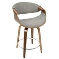 thumbnail image 3 of Curvini Mid-Century Modern Counter Stool in Walnut Wood and Light Grey Fabric by LumiSource - Set of 2, 3 of 8