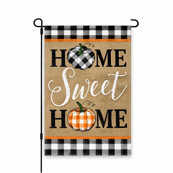 Home Sweet Home Garden Flag 12x18 Inch - Buffalo Plaid Pumpkin Design for Fall Outdoor Decor - Perfect for Yard, Lawn, Patio, or Porch Display